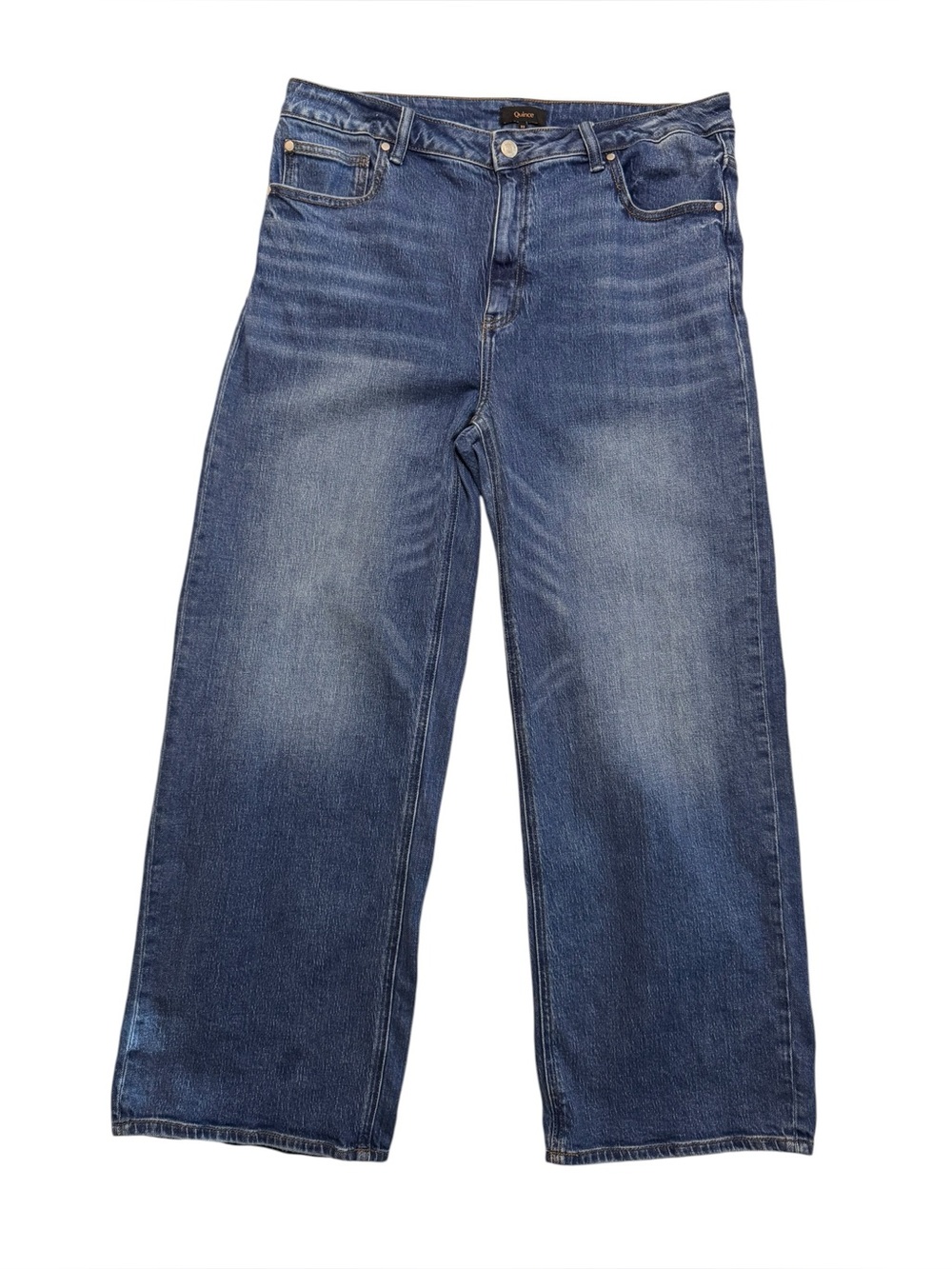 Quince Bella Stretch Relaxed Straight Jeans High Rise Atlantic Blue Size 33